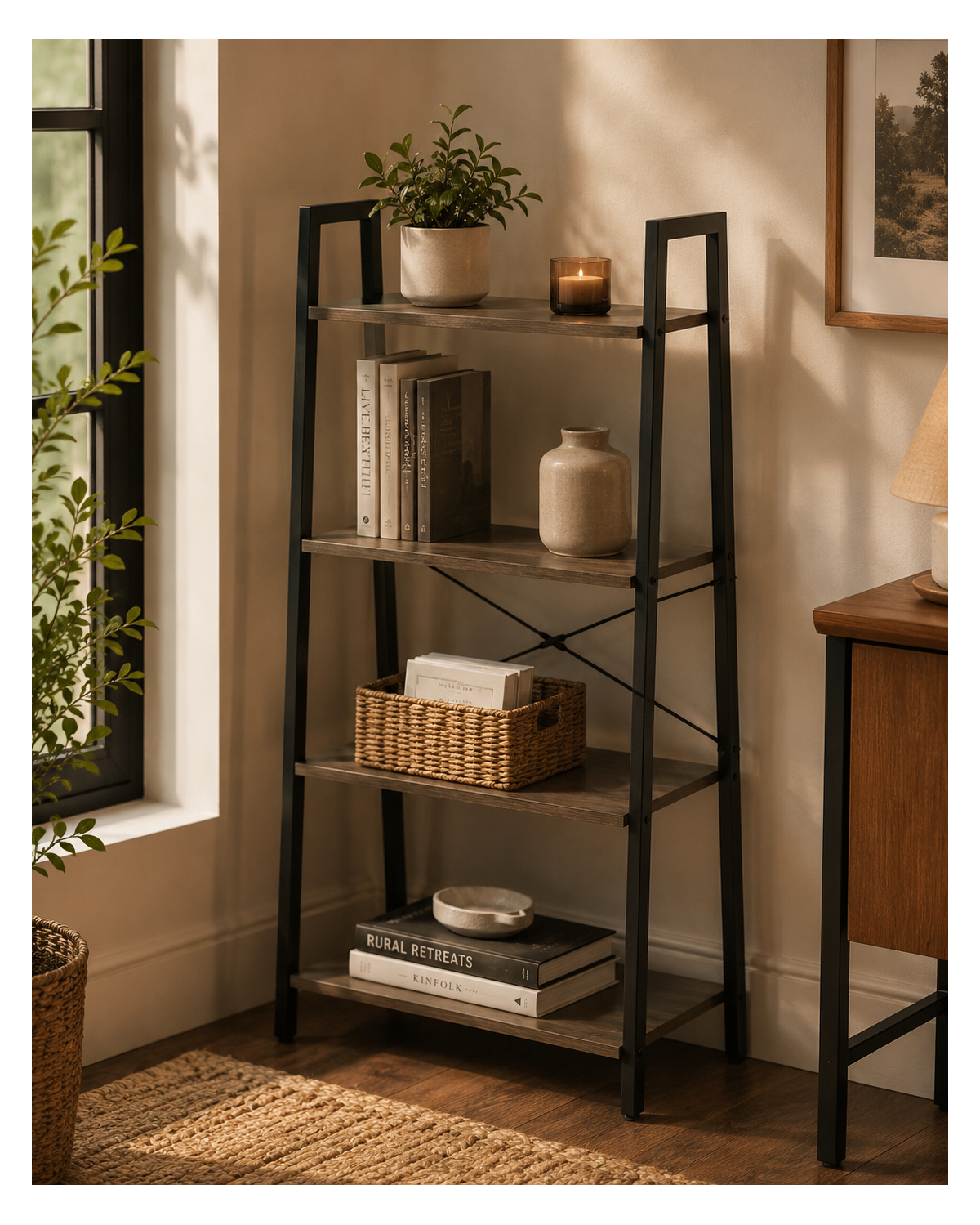 Bradbury Four Tier Oak Veneer Ladder She...