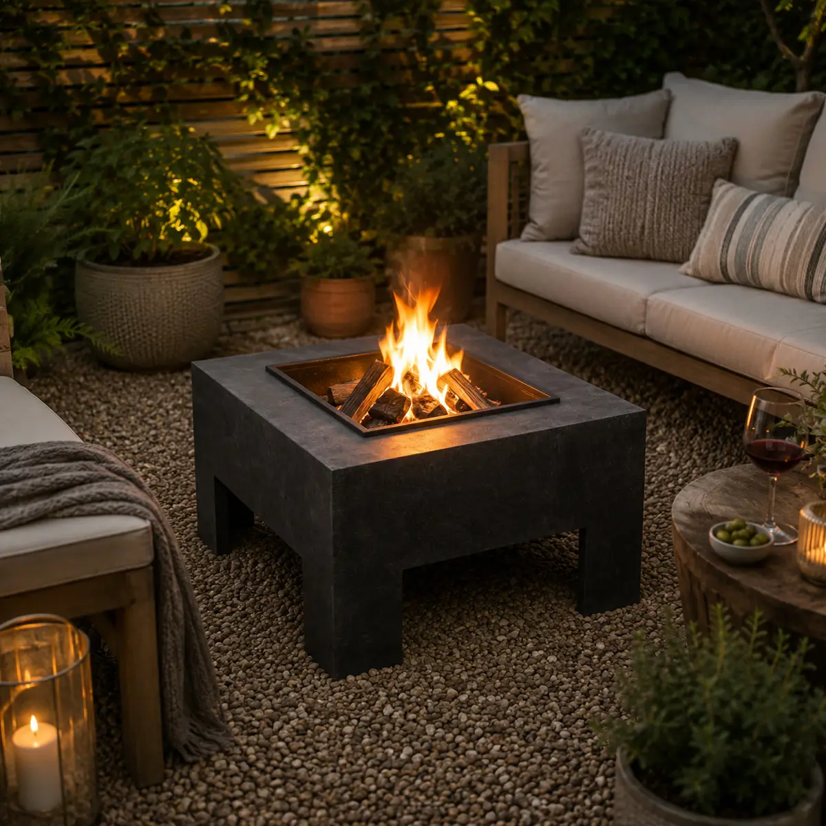 Ivyline Outdoor Square Garden Firebowl O...