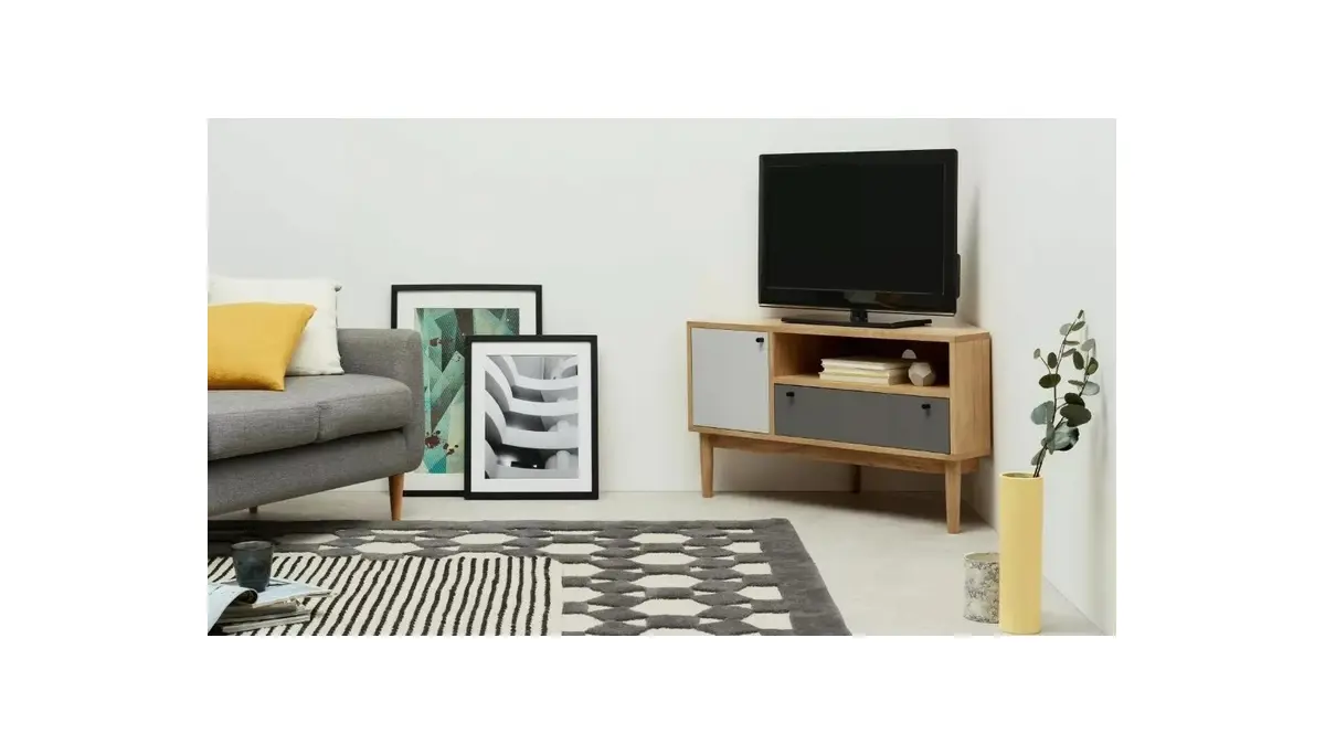Made.com Campton Oak & Grey Corner TV Ca...