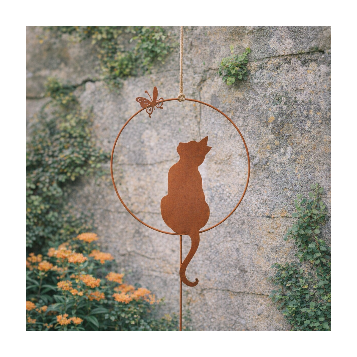 Decorative Cat & Butterfly Metal Garden ...