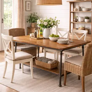 Foundry Fir Wood Dining Table with Storage Shelf