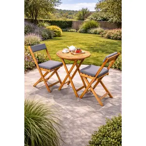 Harley Acacia Wood Garden/Patio Bistro Set with Grey Cushions 