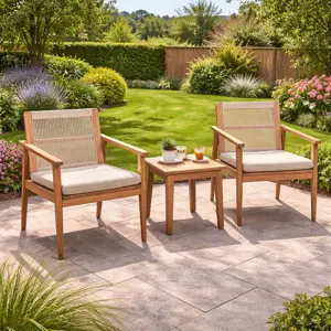 Canberra Acacia Wood & Woven Rope Bistro Garden Set 