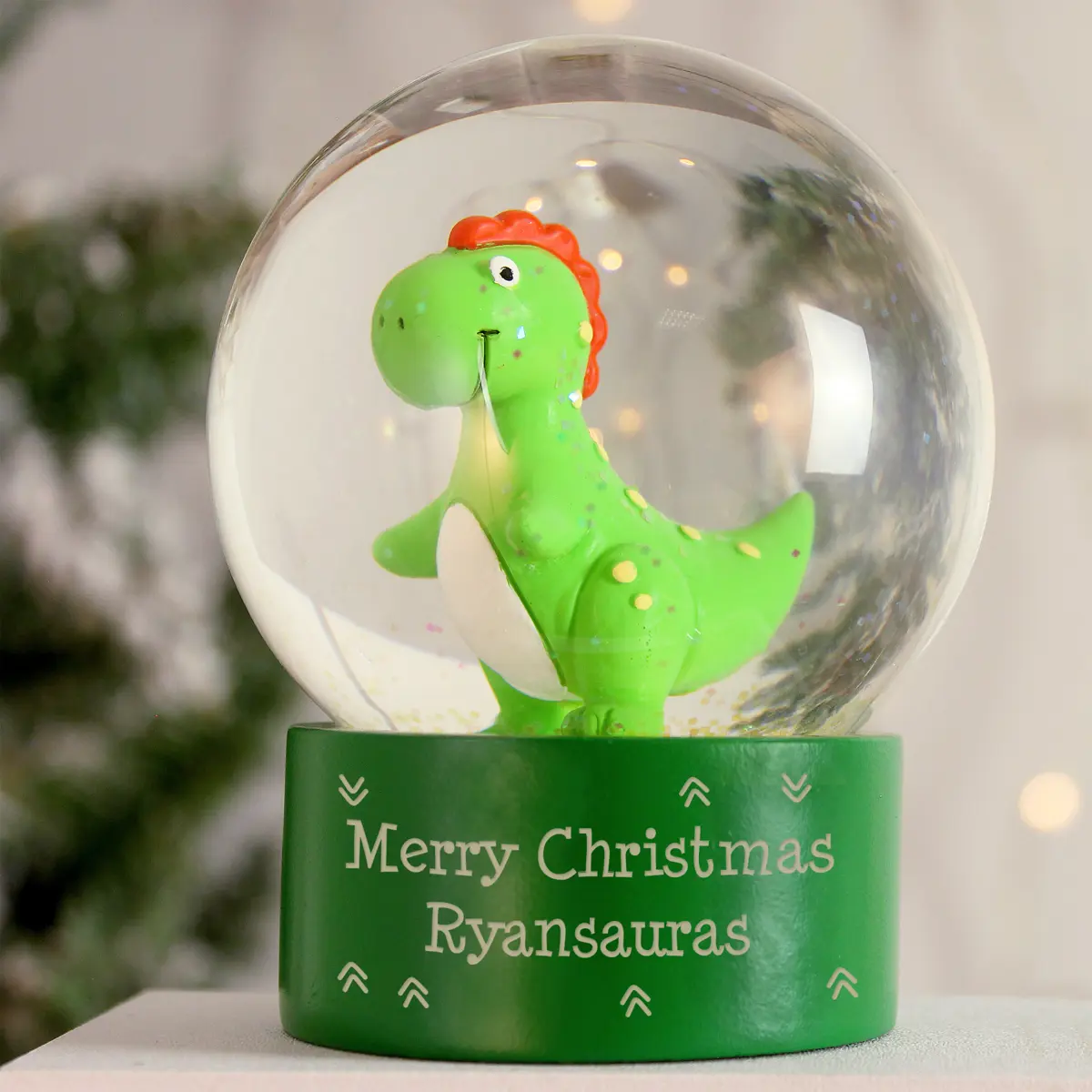 Personalised Message Children's Dinosaur Glitter Snow Globe Christmas Gift 3