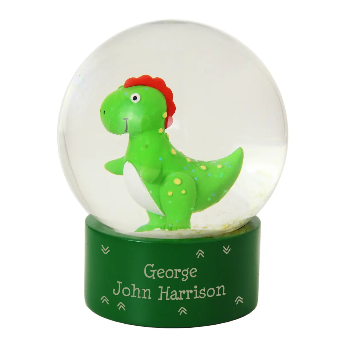 Personalised Message Children's Dinosaur Glitter Snow Globe Christmas Gift