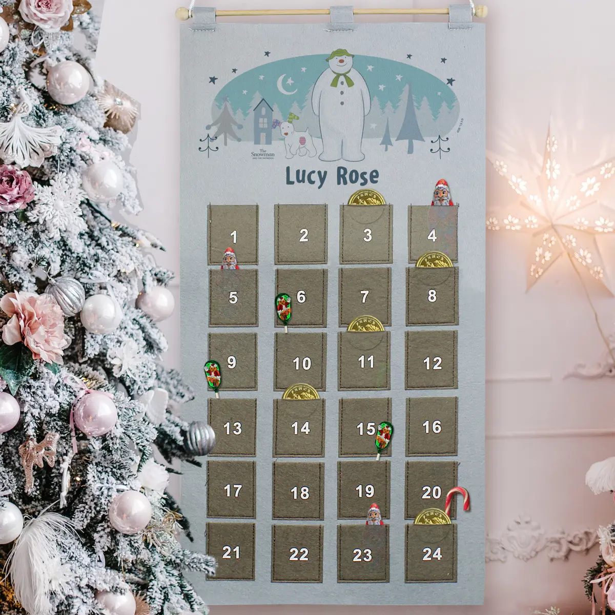 Personalised The Snowman and the Snowdog Christmas Advent Calendar In Silver Grey 3
