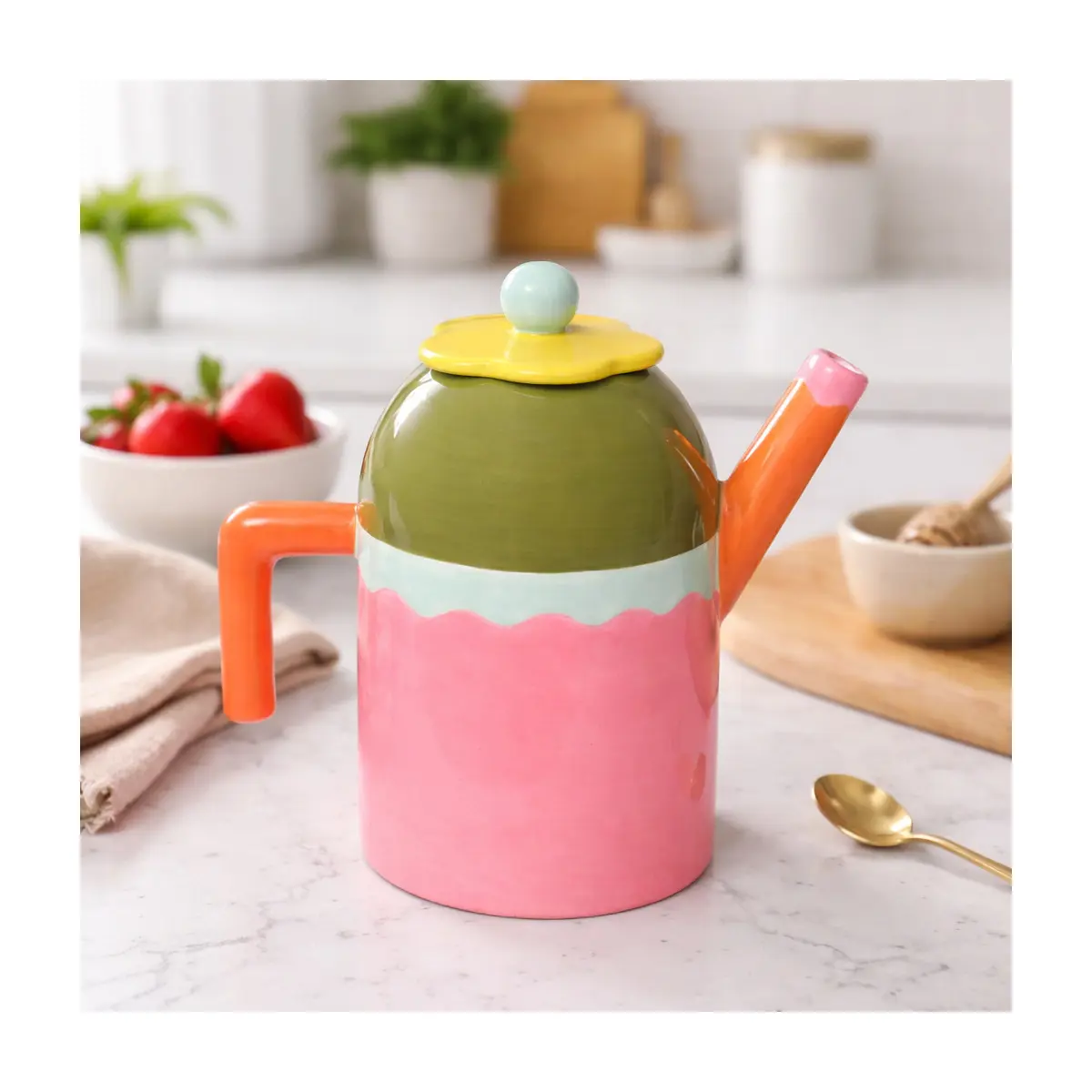 Raspberry Blossom Flower Tea Pot