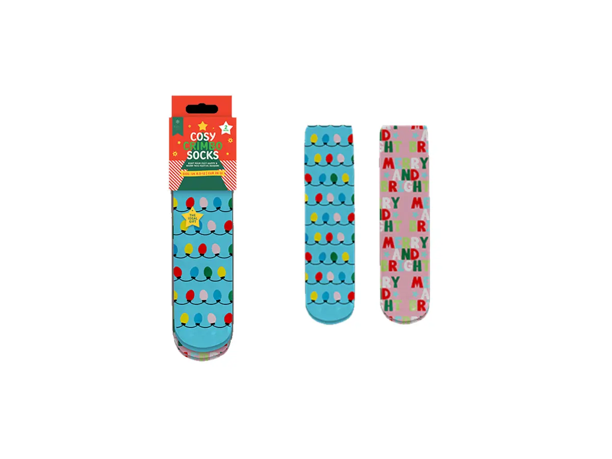 Girls Christmas Bauble Design Novelty Cosy Socks with Grippers 2pk