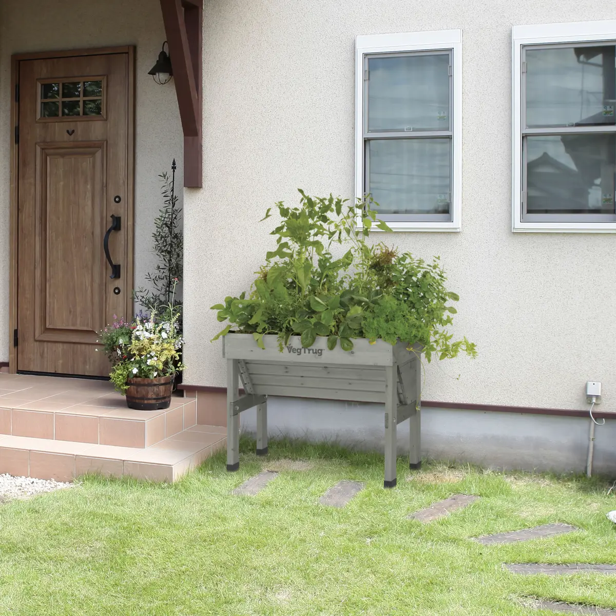 Vegtrug Wooden Grey Wash Finish Wall Hugger Small Garden Planter