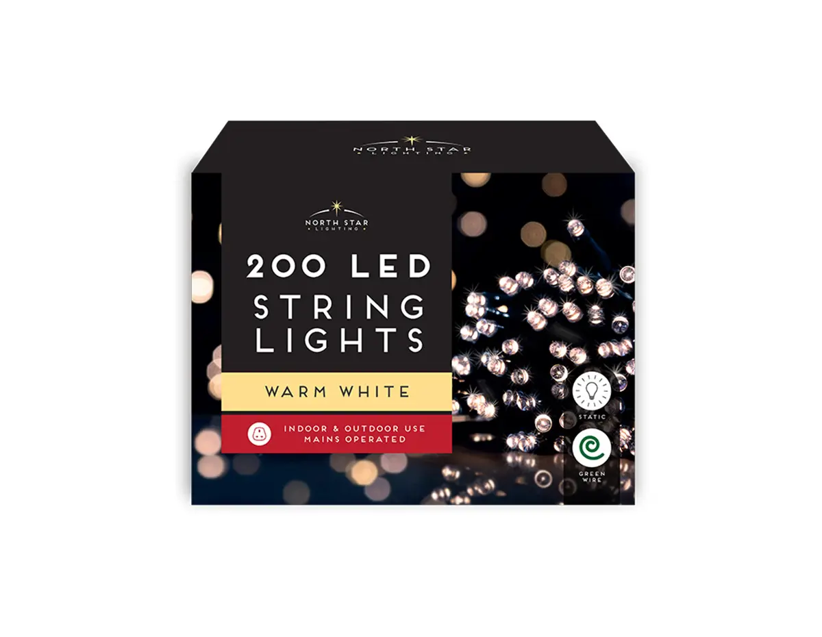 200 Warm White LED Mains Operated Christmas Tree Mains Operated Indoor & Outdoor String Lights