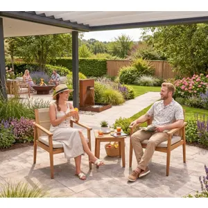 Canberra Acacia Wood & Woven Rope Bistro Garden Set – 2 Seater Outdoor Patio Table & Chairs