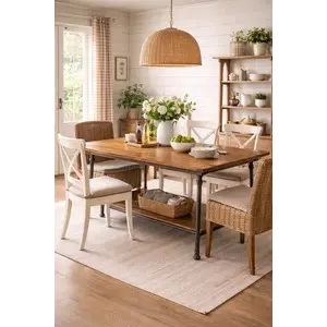 Foundry Fir Wood Dining Table with Storage Shelf