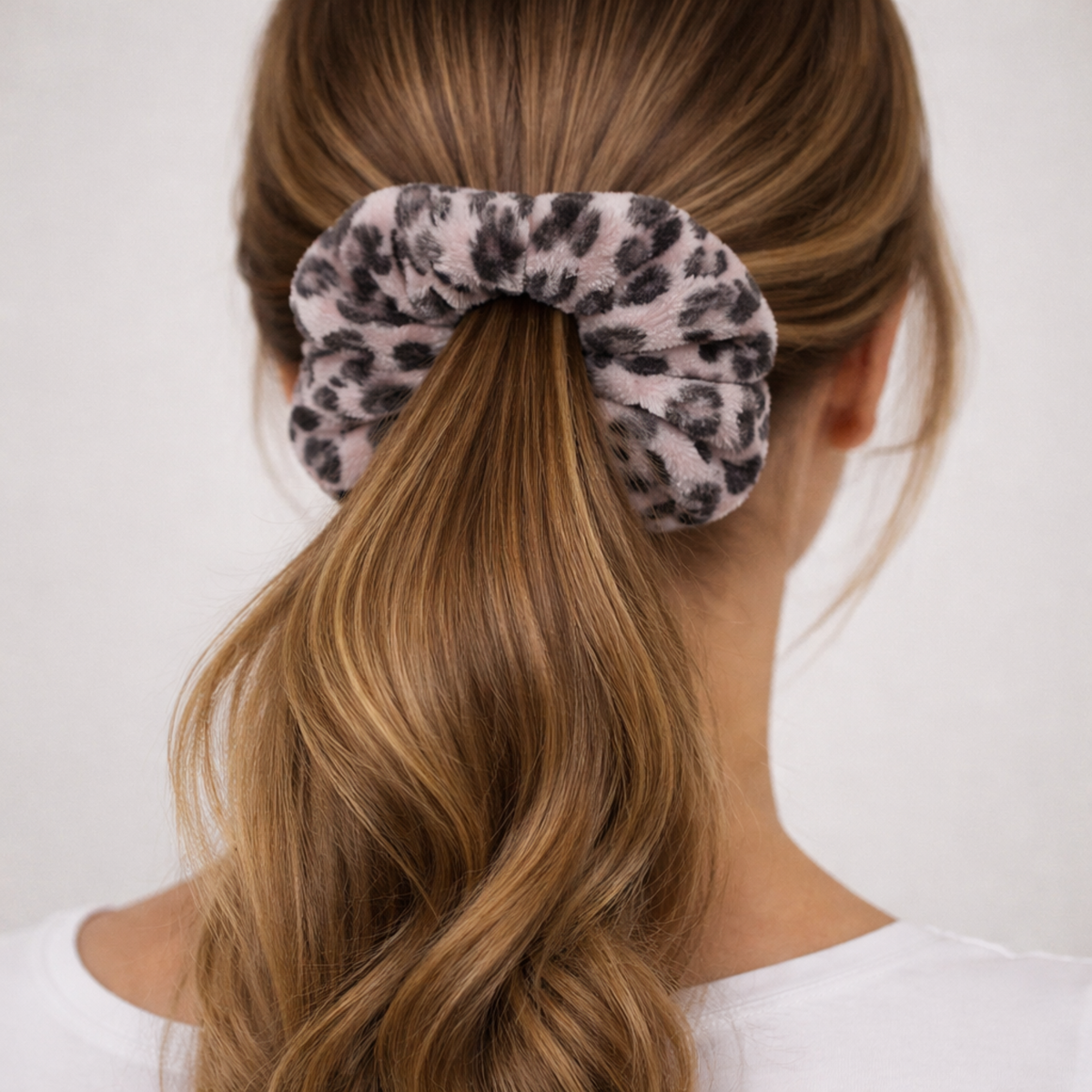 Handmade Upcycled Pink Leopard Print Hair Scrunchy Pre-Loved Re-Fashioned