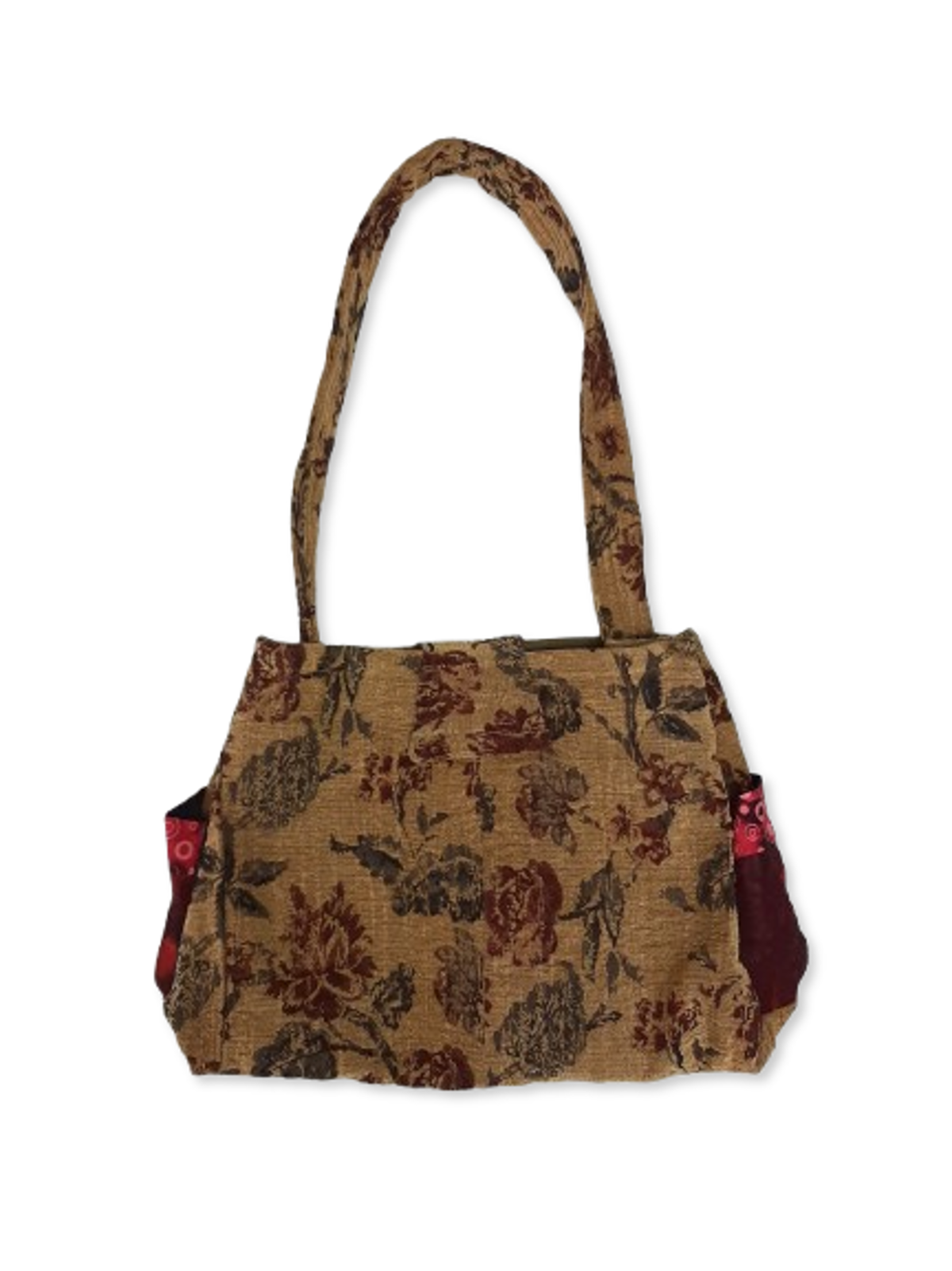 Handmade Upcycled Beige Red Rose Tapestry Shoulder Bag Re-Fashioned