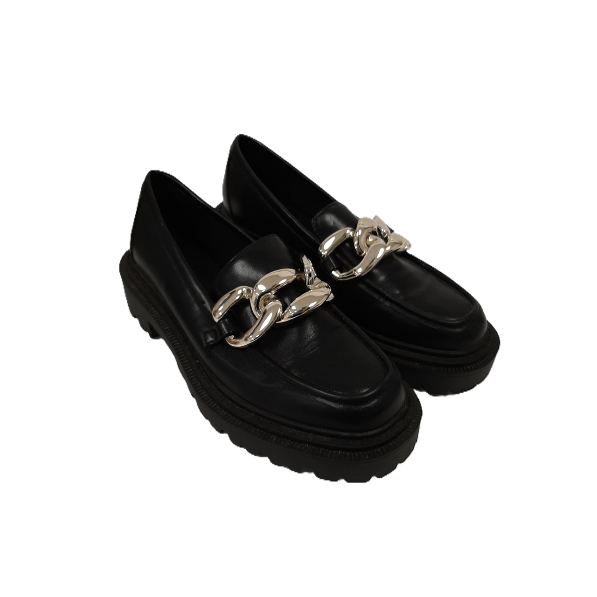Stradivarius Women's Black Faux Leather Chunky Loafers Size UK 3.5 Pre-Loved Stradivarius Women's Black Faux Leather Chunky Loafers Size UK 3.5 Pre-Loved